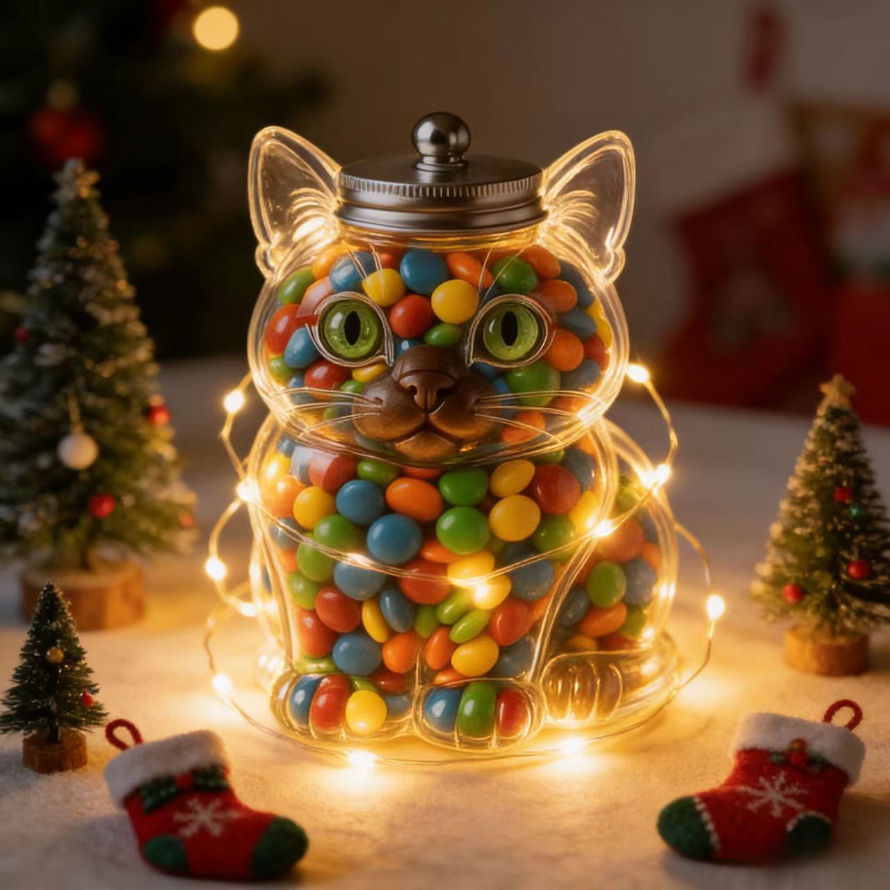 Food Snacks Candy - Cute Cat Shaped Glass Candy Jar