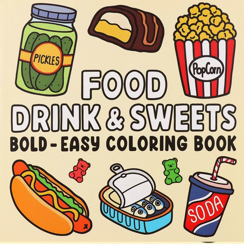 Food And Snacks Coloring Book Bold And Easy - Food Drinks and Desserts Coloring Book