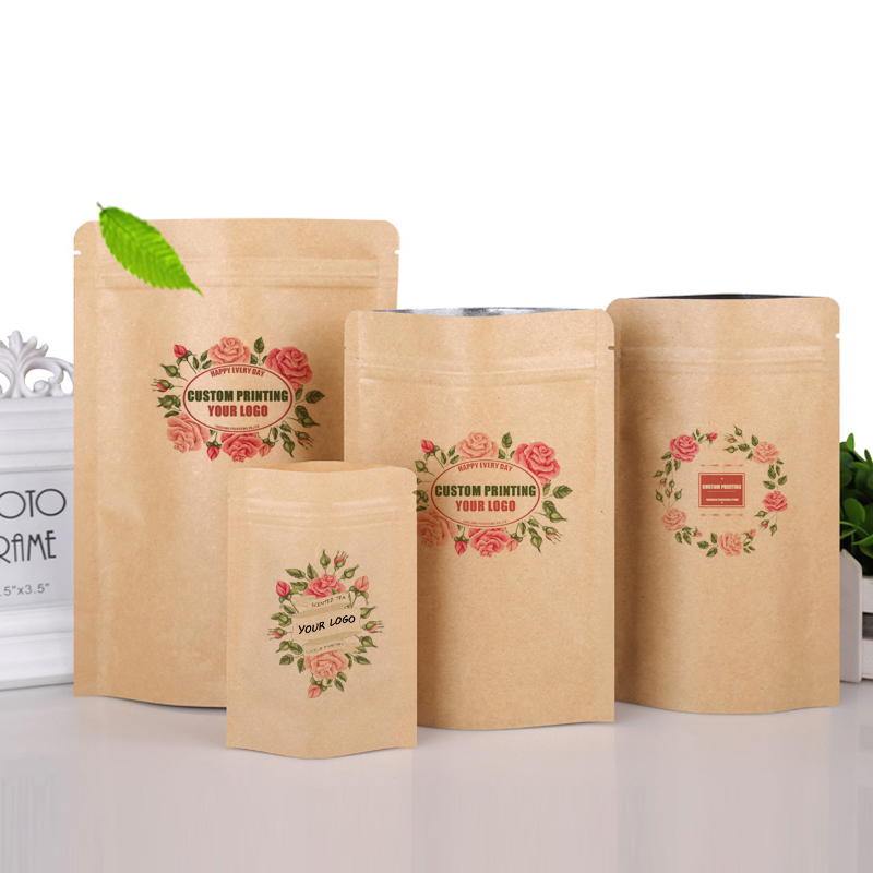 Food Snacks Logos - Custom LOGO Brown Kraft Paper Stand
