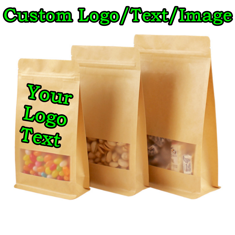 Food Snacks Logos - 50PCS 3D Stand-up Kraft Paper Window