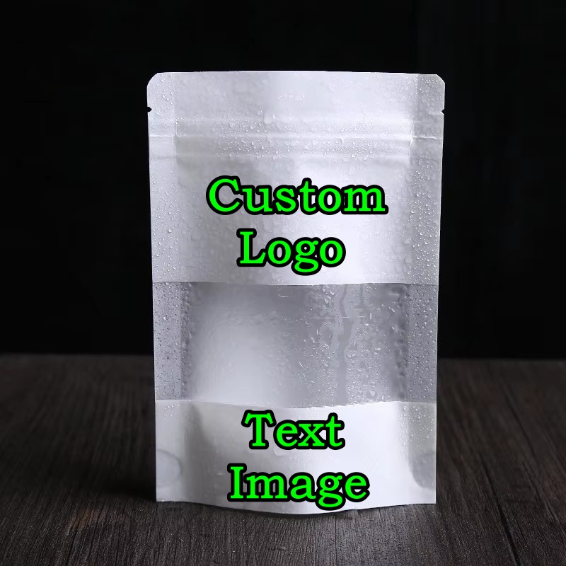 Food Snacks Logos - 100PCS Stand-up White Paper Frosted Window