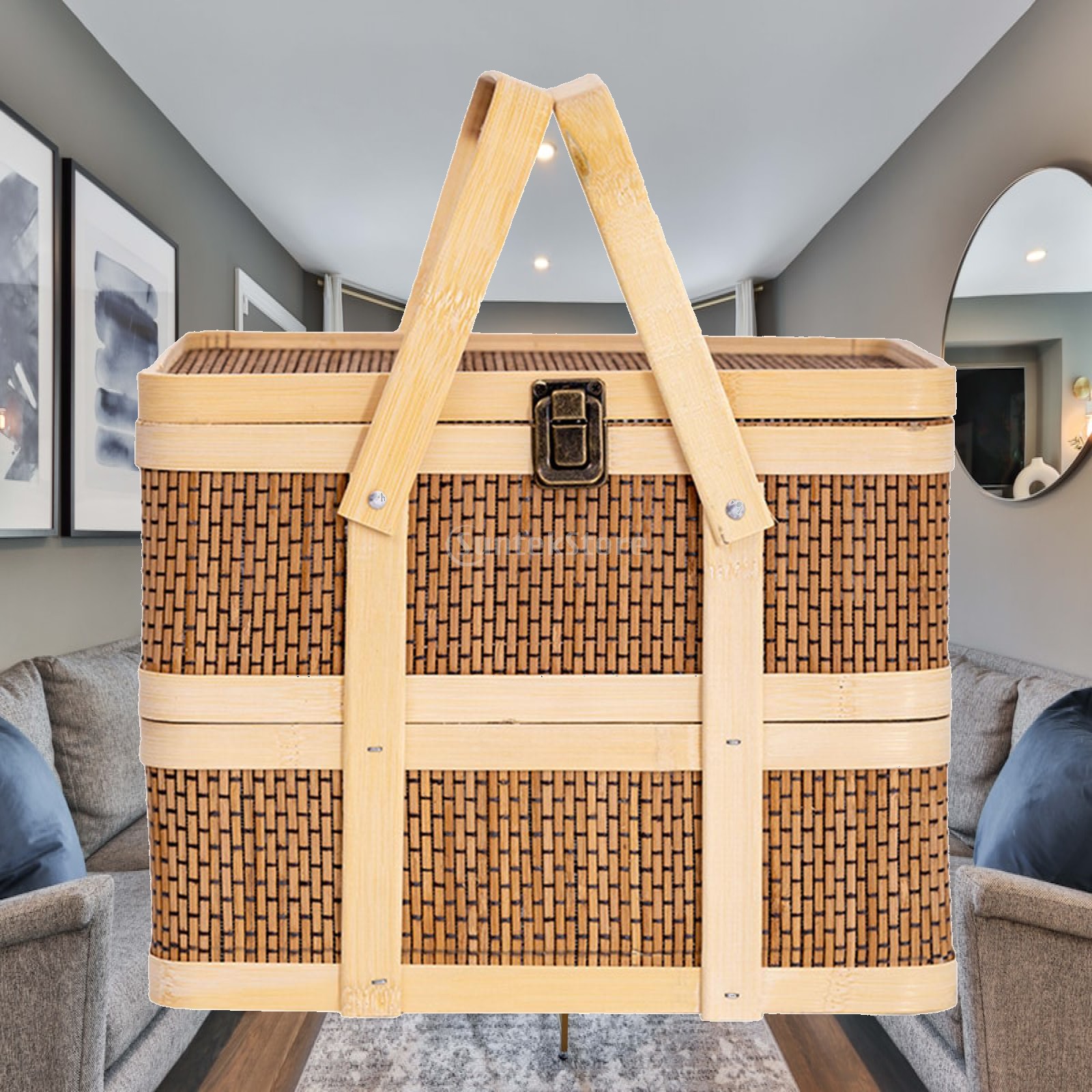 Food Snacks Hamper - Woven Picnic Basket,Food Storage Basket,Double Layer,Gift