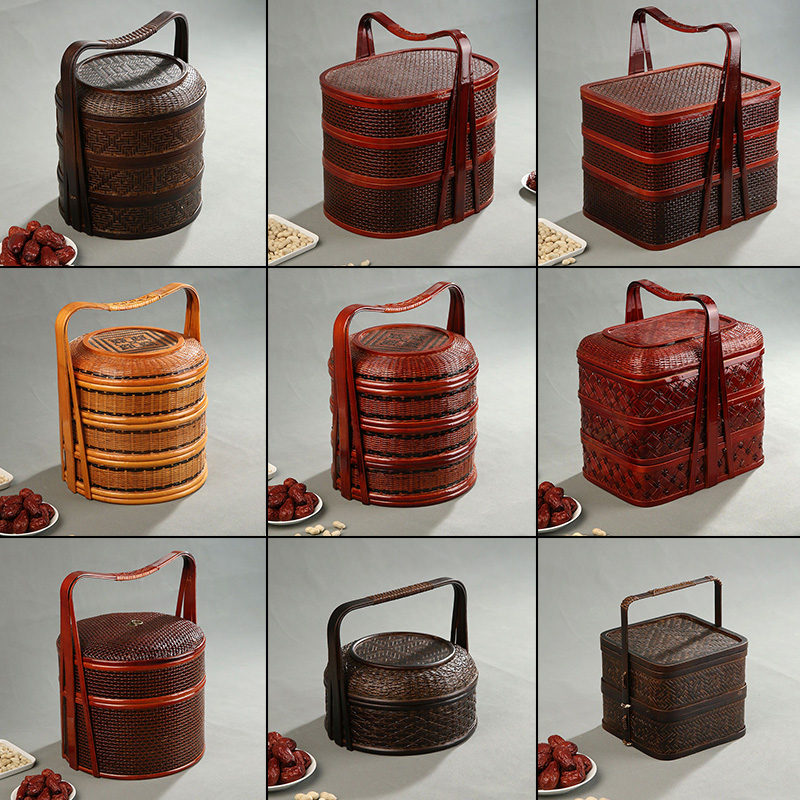 Food Snacks Hamper - Bamboo Picnic Basket with Lid Multi-Layer