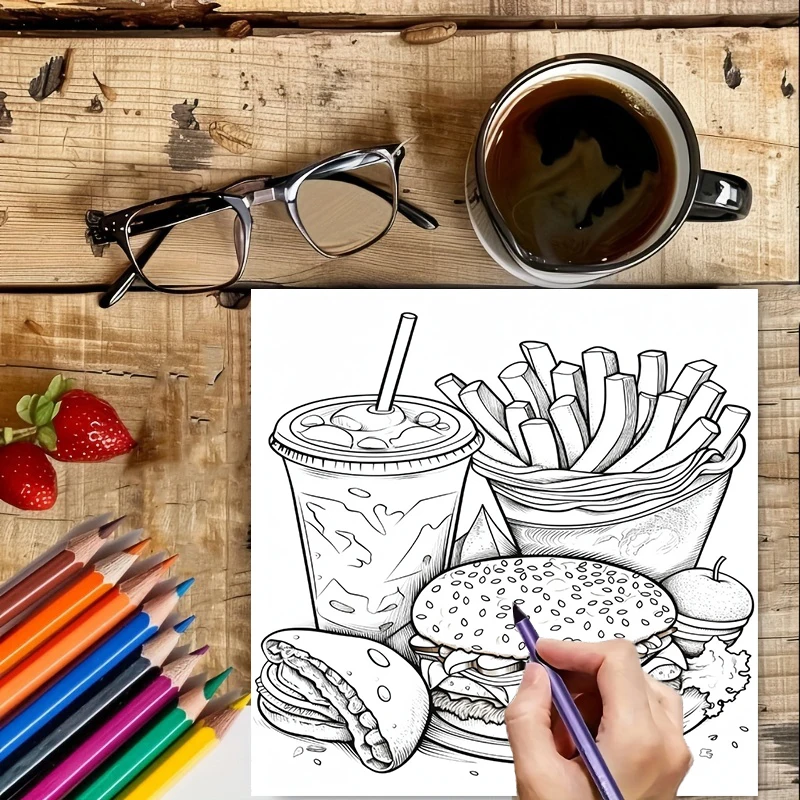 Fast Food Coloring Book for Ad - Food And Snacks Coloring Book Bold And Easy review and price