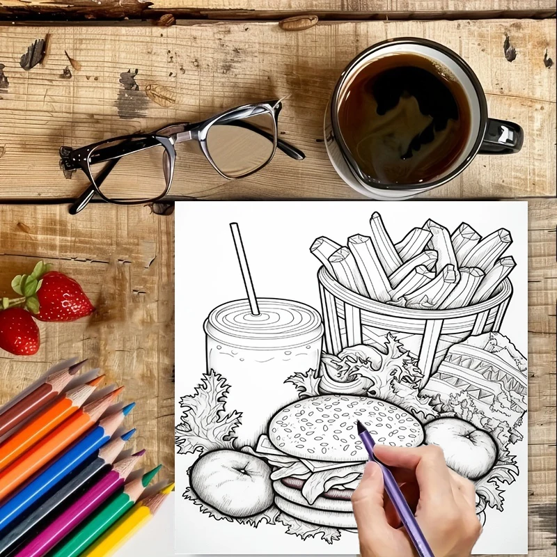 Fast Food Coloring Book for Ad - Food And Snacks Coloring Book Bold And Easy review and price